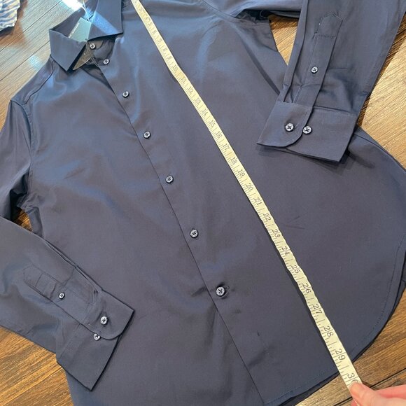 NWT Dstrct & Row Men's Sz M Slim Fit Dress Shirt Navy Blue Stretch Stitch Fix - Picture 5 of 9